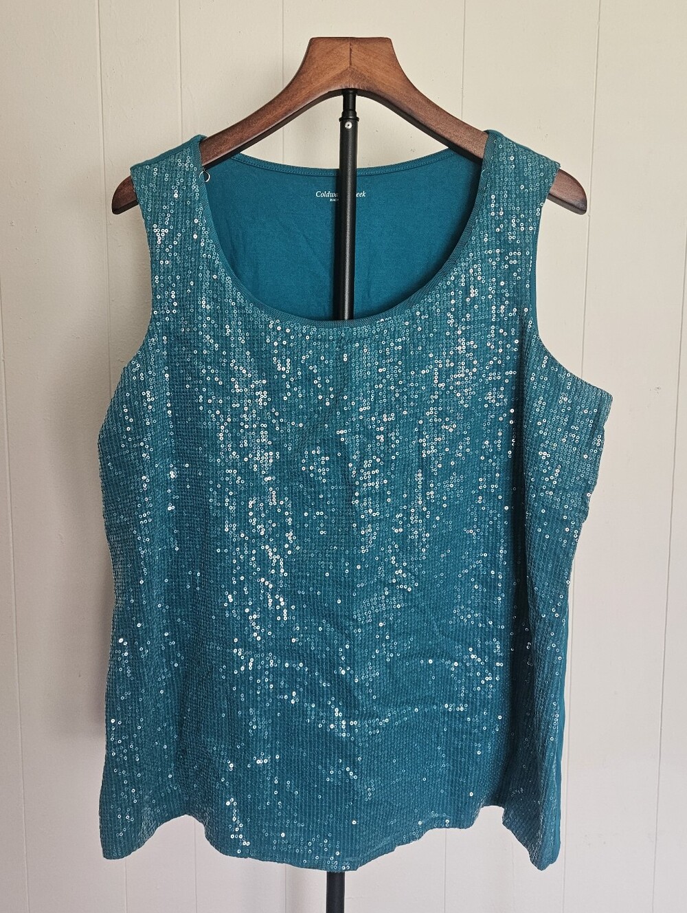 Coldwater Creek Turquoise Sequin Scoop Neck Tank Size XL